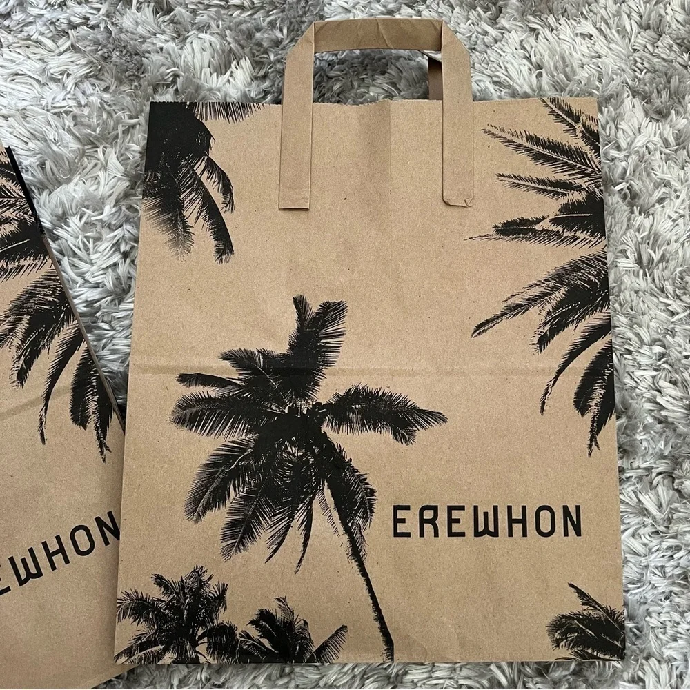 Erewhon Logo Palm Tree Recycled Paper Tote Bags 2 Grocery Bags Handles L.A Luxe